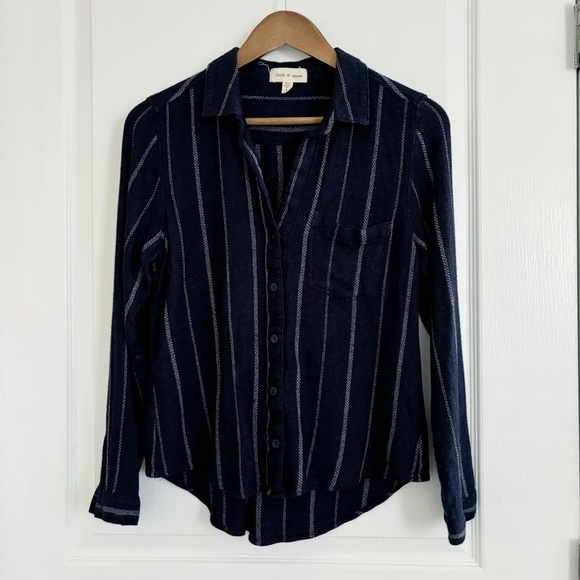 Cloth & Stone Striped Button Front Shirt Medium Blue Long Sleeve - Picture 9 of 9